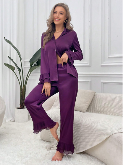 Luxe Flounce Satin PJ Set - mühelose Eleganz