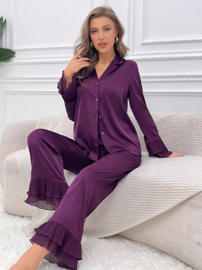 Luxe Flounce Satin PJ Set - mühelose Eleganz